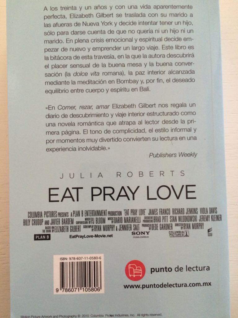 Comer Rezar Amar - Elizabeth Gilbert (Debolsillo Mexico - Paperback) book collectible [Barcode 9786071105806] - Main Image 2