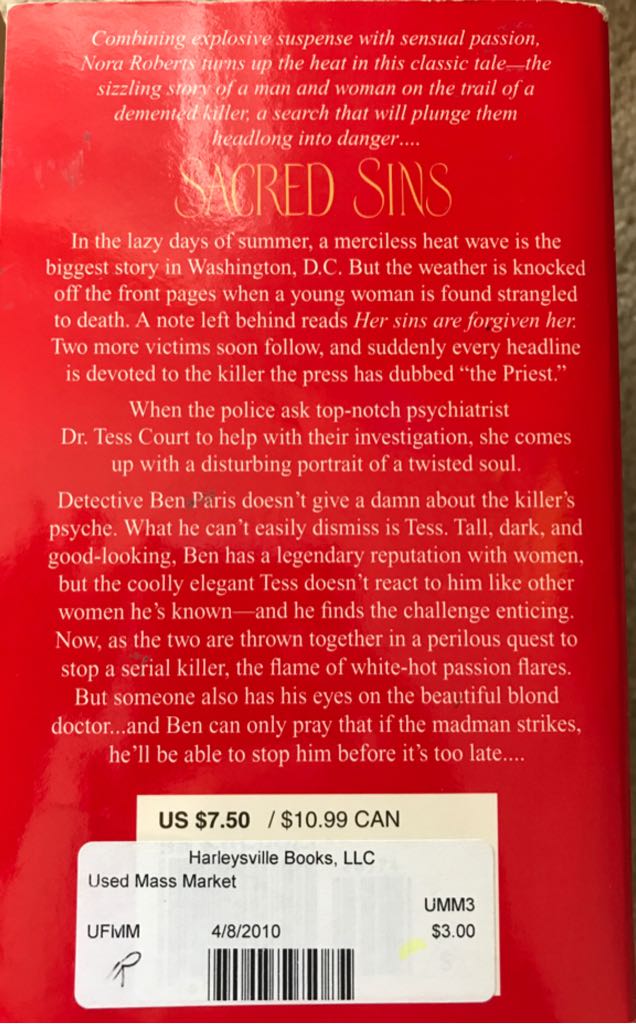 Sacred Sins - Nora Roberts (Bantam Books - Paperback) book collectible [Barcode 9780553265743] - Main Image 2