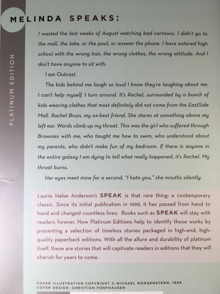 Speak - Laurie Anderson (Puffin Books - Paperback) book collectible [Barcode 9780142407325] - Main Image 2