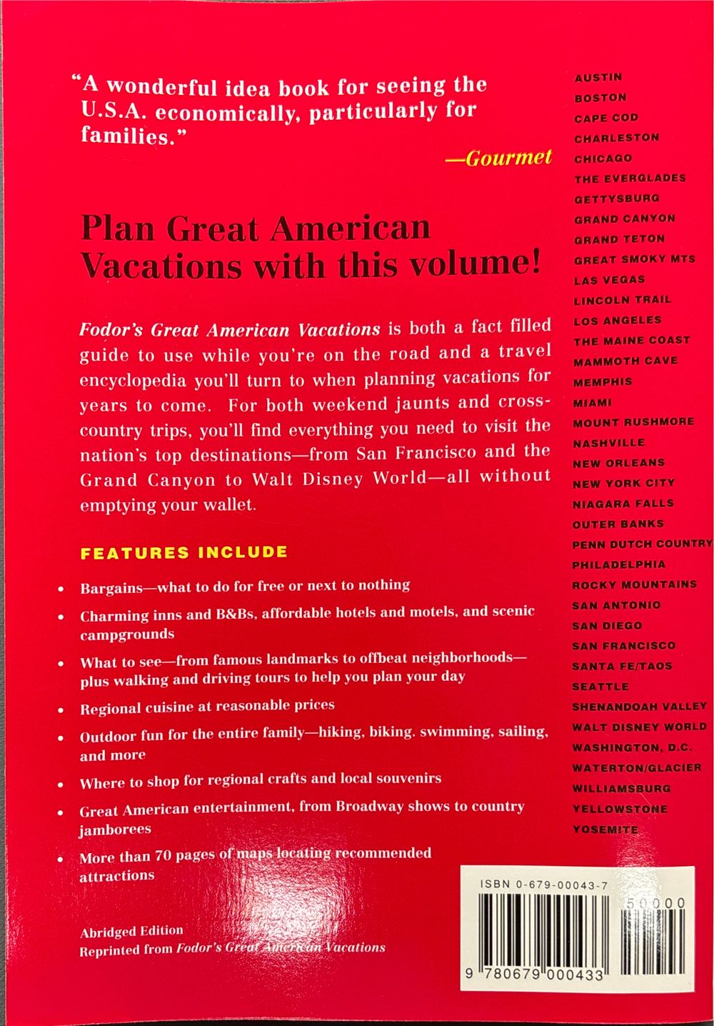 Great American Vacations - Fodor’s Travel (Fordor’s Travel Publications - Paperback) book collectible [Barcode 9780679000433] - Main Image 2