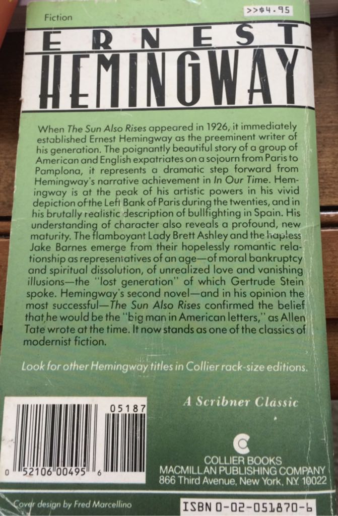 The Sun Also Rises - Ernest Hemingway (Charles Scribner - Hardcover) book collectible [Barcode 9780020518709] - Main Image 2