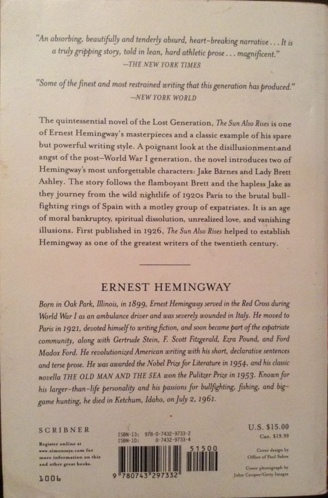 The Sun Also Rises - Ernest Hemingway (Scribner - Paperback) book collectible [Barcode 9780743297332] - Main Image 2