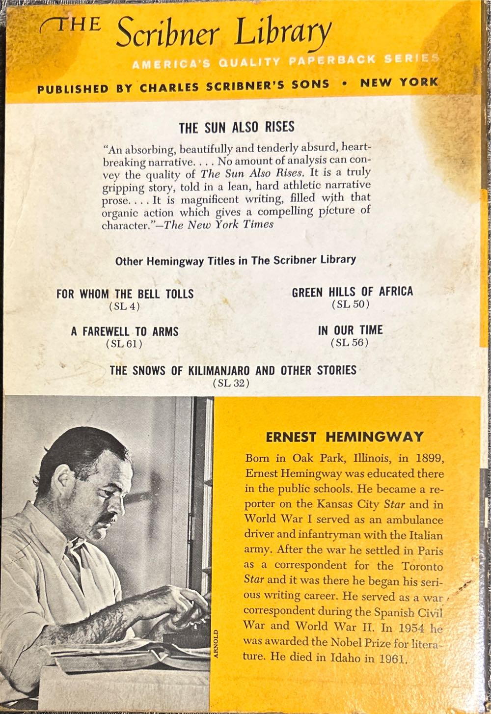 The Sun Also Rises - Ernest Hemingway (Charles Scribner’s Sons, New York - Paperback) book collectible - Main Image 2