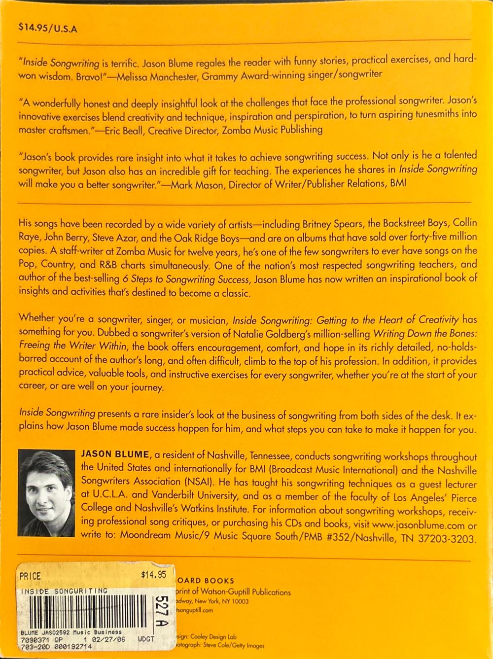 Inside Songwriting - Getting To The Heart Of Creativity - Blume, Jason (- Trade Paperback) book collectible [Barcode 9780823083619] - Main Image 2