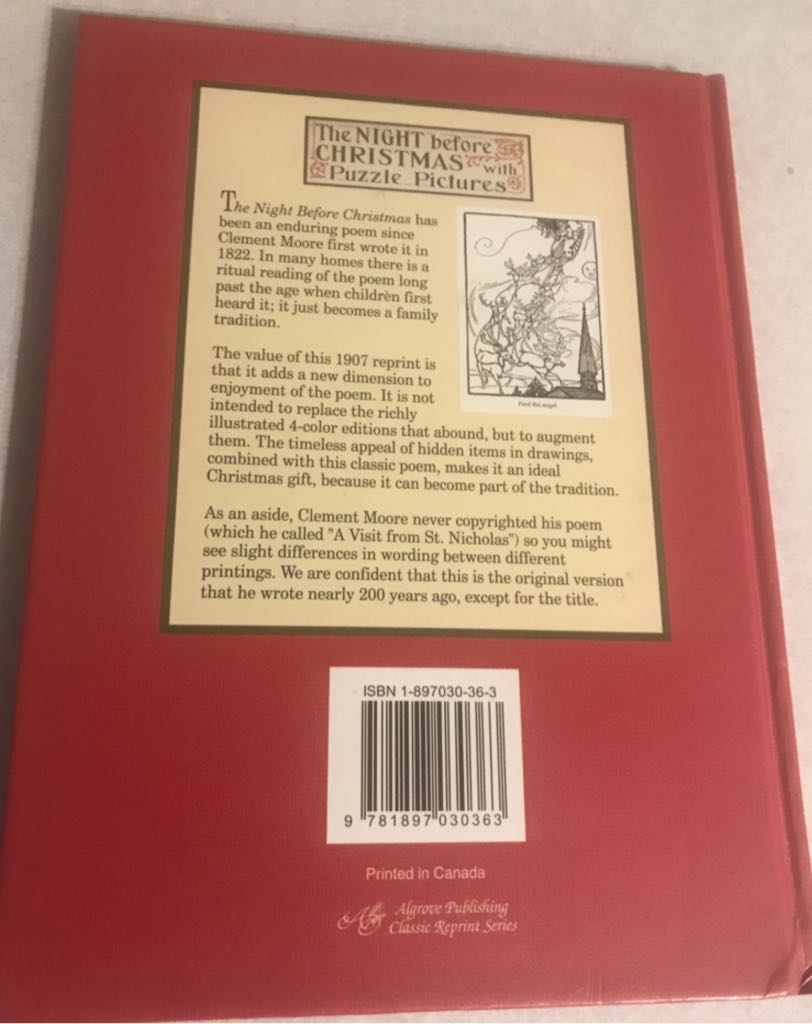 The Night Before Christmas  (Almonte, Ont. : Algrove Pub.) book collectible [Barcode 9781897030363] - Main Image 2