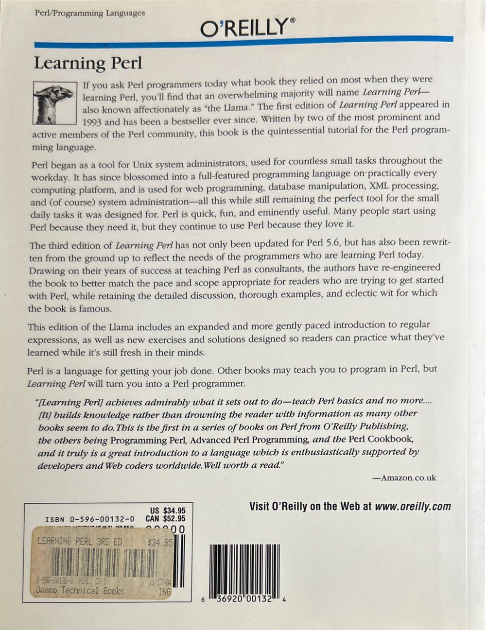 Learning Perl - Tom Phoenix (O’Reilly - Trade Paperback) book collectible [Barcode 9780596001322] - Main Image 2