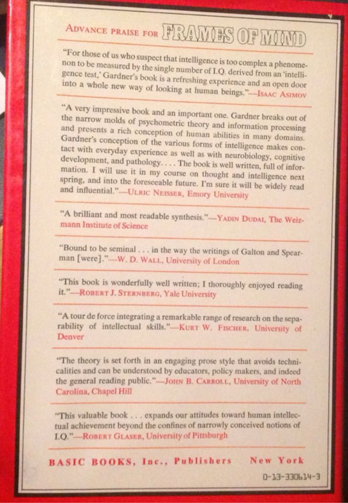 Frames Of Mind - Howard Gardner book collectible [Barcode 9780133306149] - Main Image 2