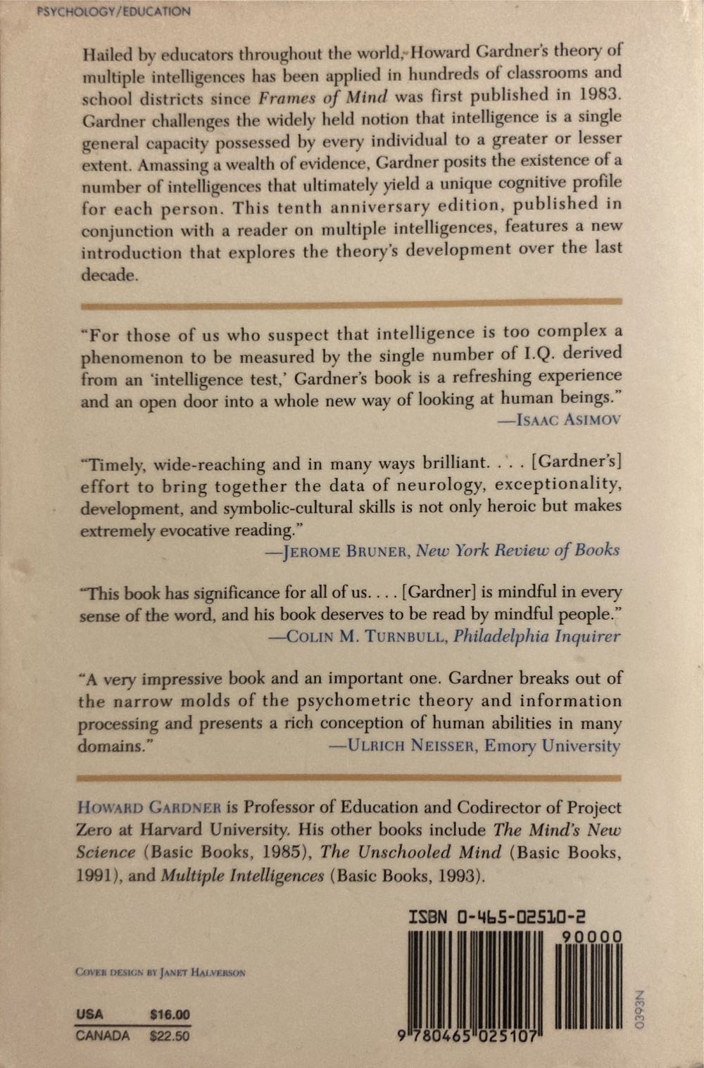 Frames Of Mind: The Theory Of Multiple Intelligences - Howard Gardner (Basic Books - Paperback) book collectible [Barcode 9780465025107] - Main Image 2