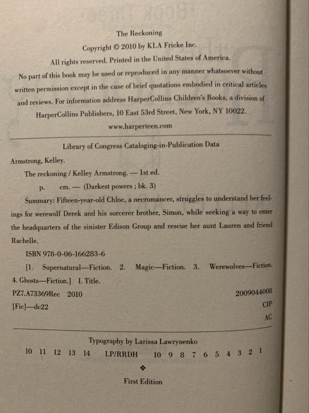 The Reckoning - Kelley Armstrong (Harper - Hardcover) book collectible [Barcode 9780061662836] - Main Image 3