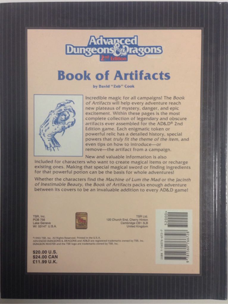 Book of Artifacts - David “Zeb” Cook (TSR, Inc. - Hardcover) book collectible [Barcode 9781560766728] - Main Image 2