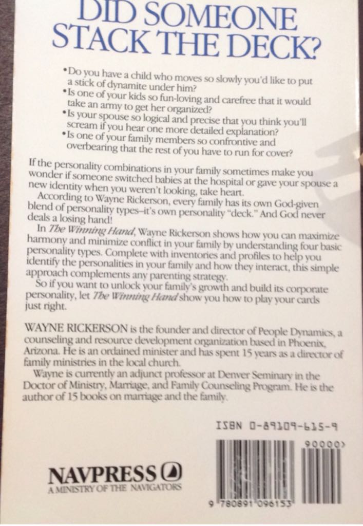 The Winning Hand - Wayne E. Rickerson (Navpress Publishing Group - Paperback) book collectible [Barcode 9780891096153] - Main Image 2