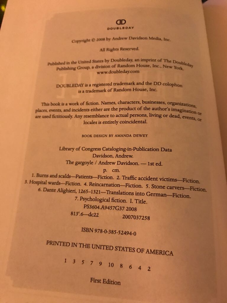 The Gargoyle - Andrew Davidson (Doubleday - Hardcover) book collectible [Barcode 9780385524940] - Main Image 2