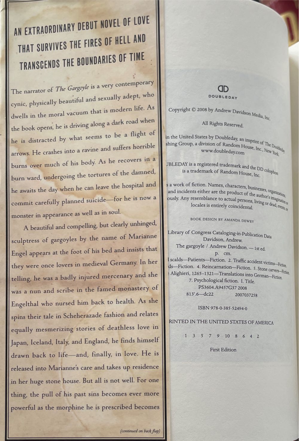 The Gargoyle - Andrew Davidson (Doubleday - Hardcover) book collectible [Barcode 9780385524940] - Main Image 3