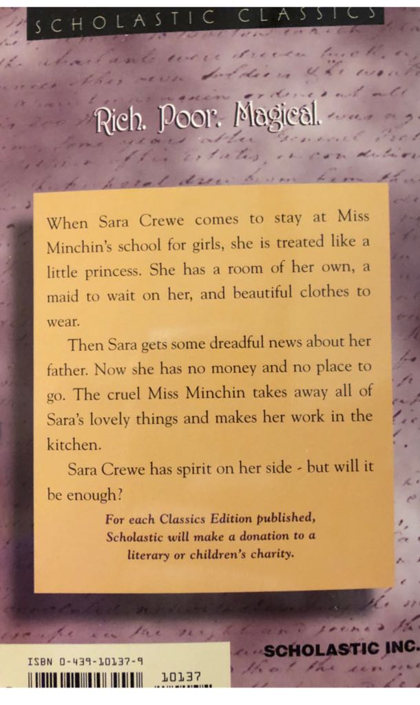 A Little Princess - Frances Hodgson Burnett (Scholastic Inc. - Paperback) book collectible [Barcode 9780439101370] - Main Image 2