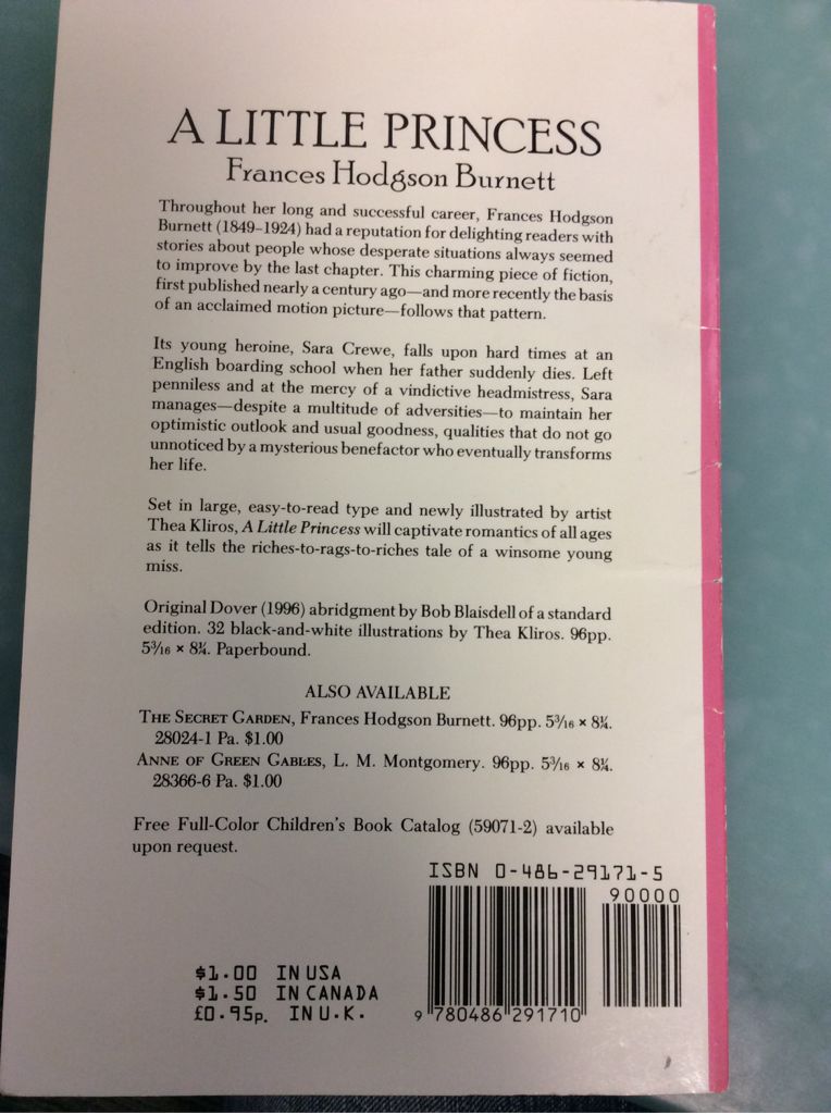 A Little Princess - Frances Hodgson Burnett (Courier Dover Publications) book collectible [Barcode 9780486291710] - Main Image 2