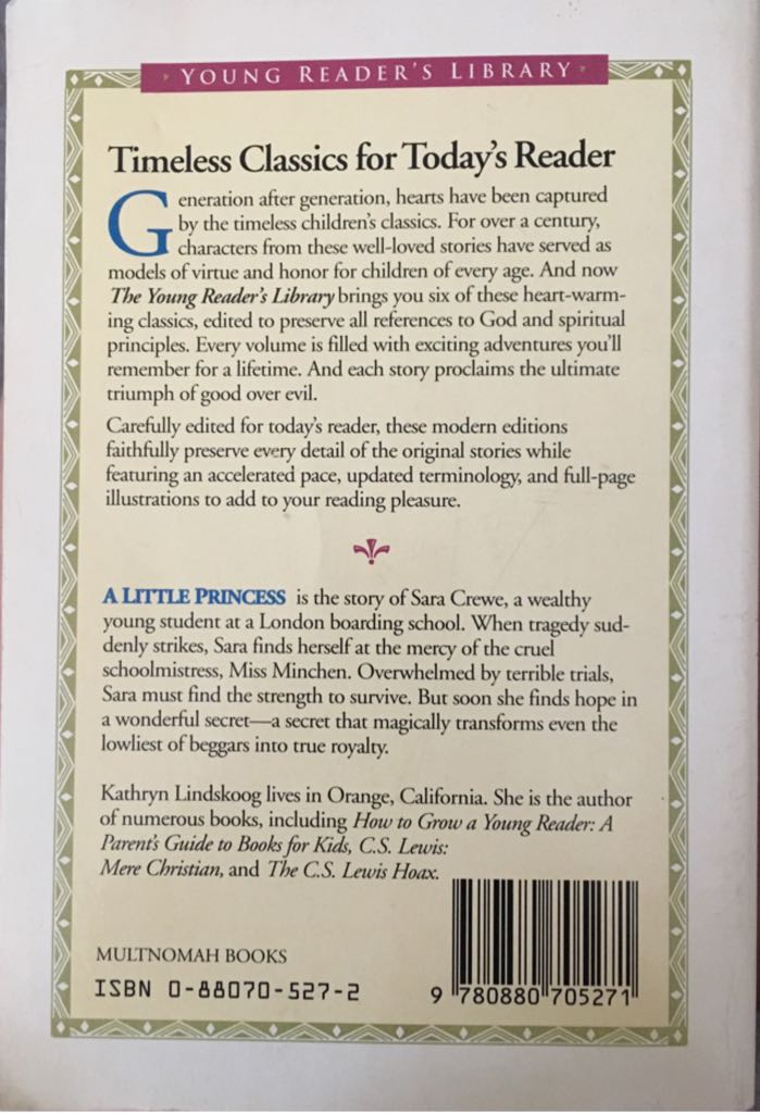 A Little Princess  (Multnomah Pub) book collectible [Barcode 9780880705271] - Main Image 2