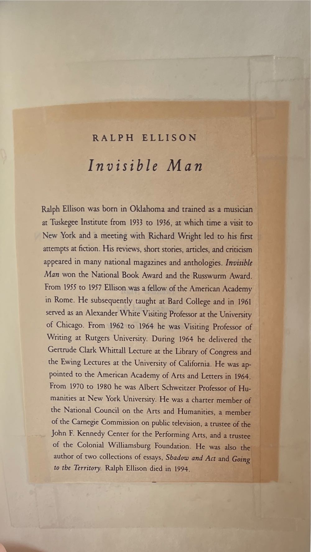 The Invisible Man - Ralph Ellison (Random House, Inc. - Hardcover) book collectible [Barcode 9780375507915] - Main Image 4
