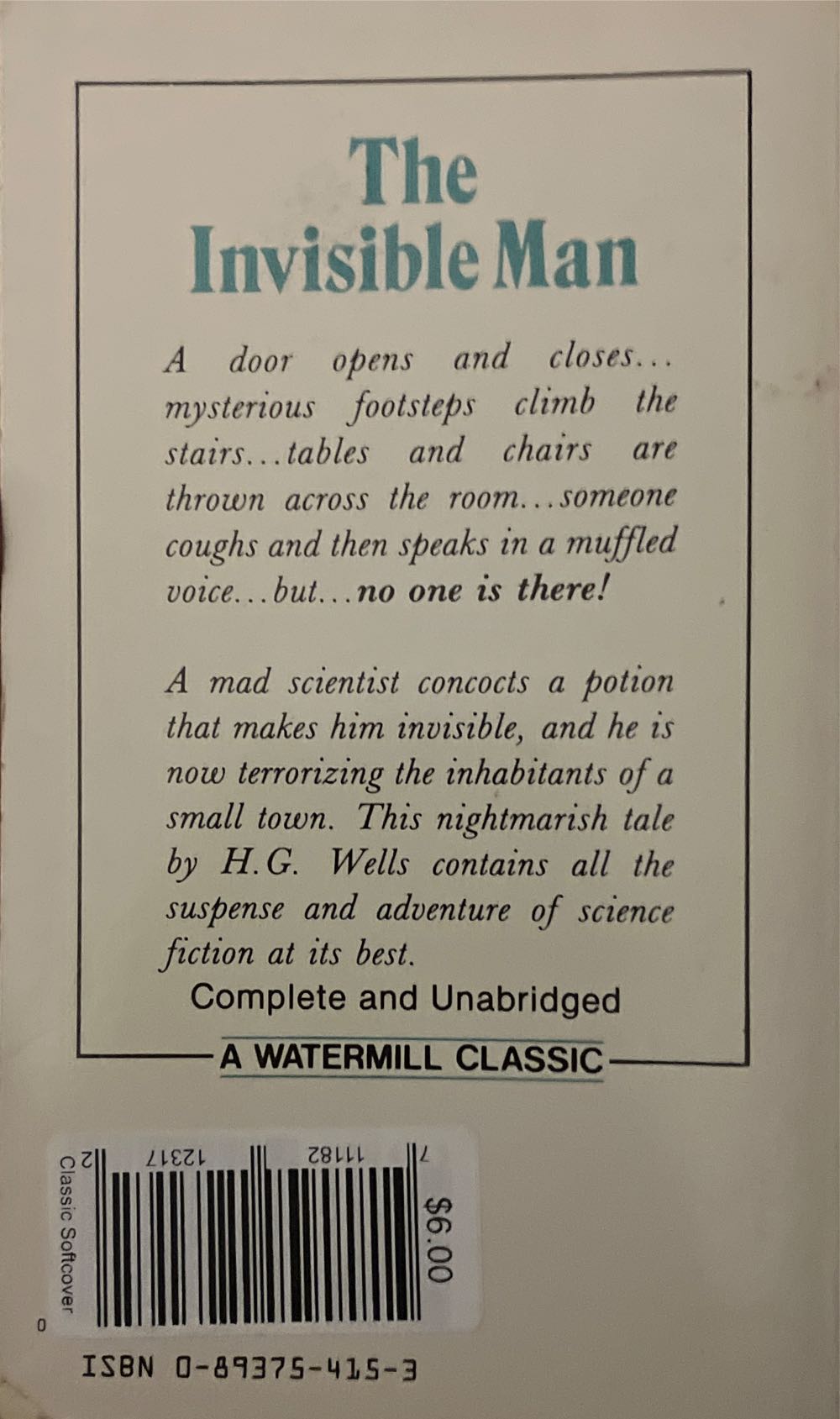 The Invisible Man - H. G. Wells (Watermill - Paperback) book collectible [Barcode 9780893754150] - Main Image 2