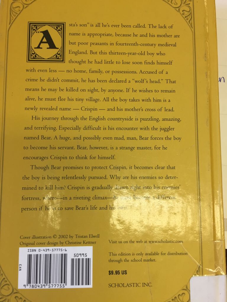 Crispin: The Cross of Lead - Avi (Scholastic, Inc. - Hardcover) book collectible [Barcode 9780439577755] - Main Image 2