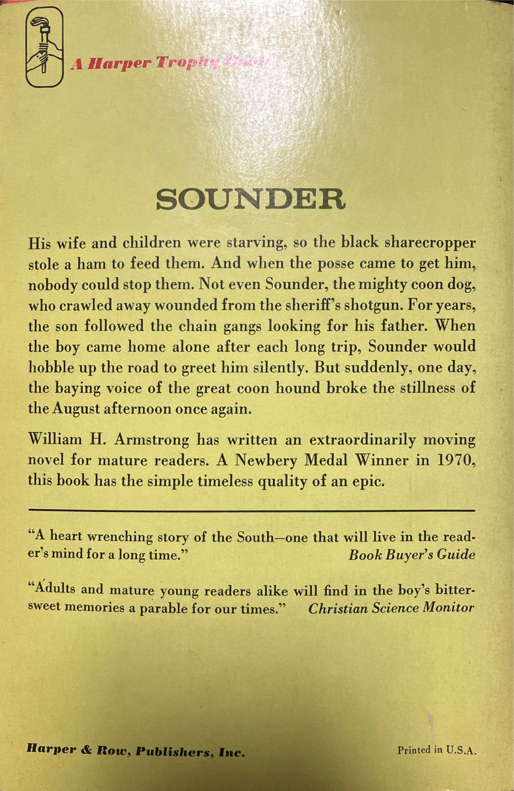 Sounder - William H. Armstrong (HarperCollins Publishers - Paperback) book collectible [Barcode 9780064400206] - Main Image 3