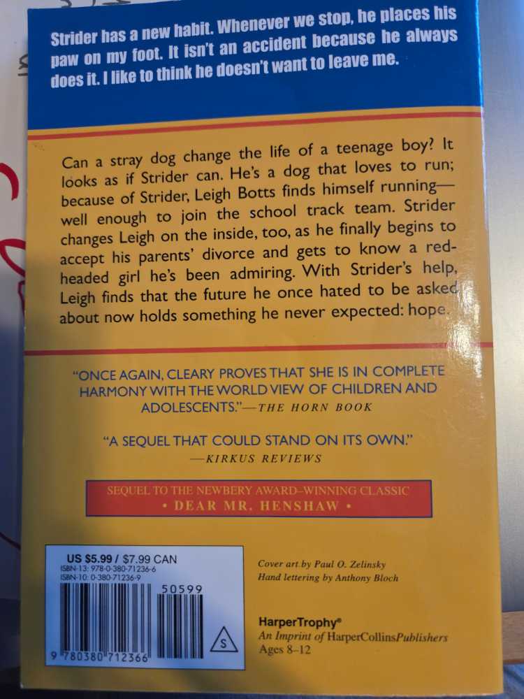 Strider - Beverly Cleary (Morrow Junior Books - Paperback) book collectible [Barcode 9780688099008] - Main Image 3