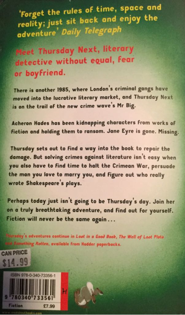 The Eyre Affair - Jasper Fforde (Hodder - Paperback) book collectible [Barcode 9780340733561] - Main Image 2