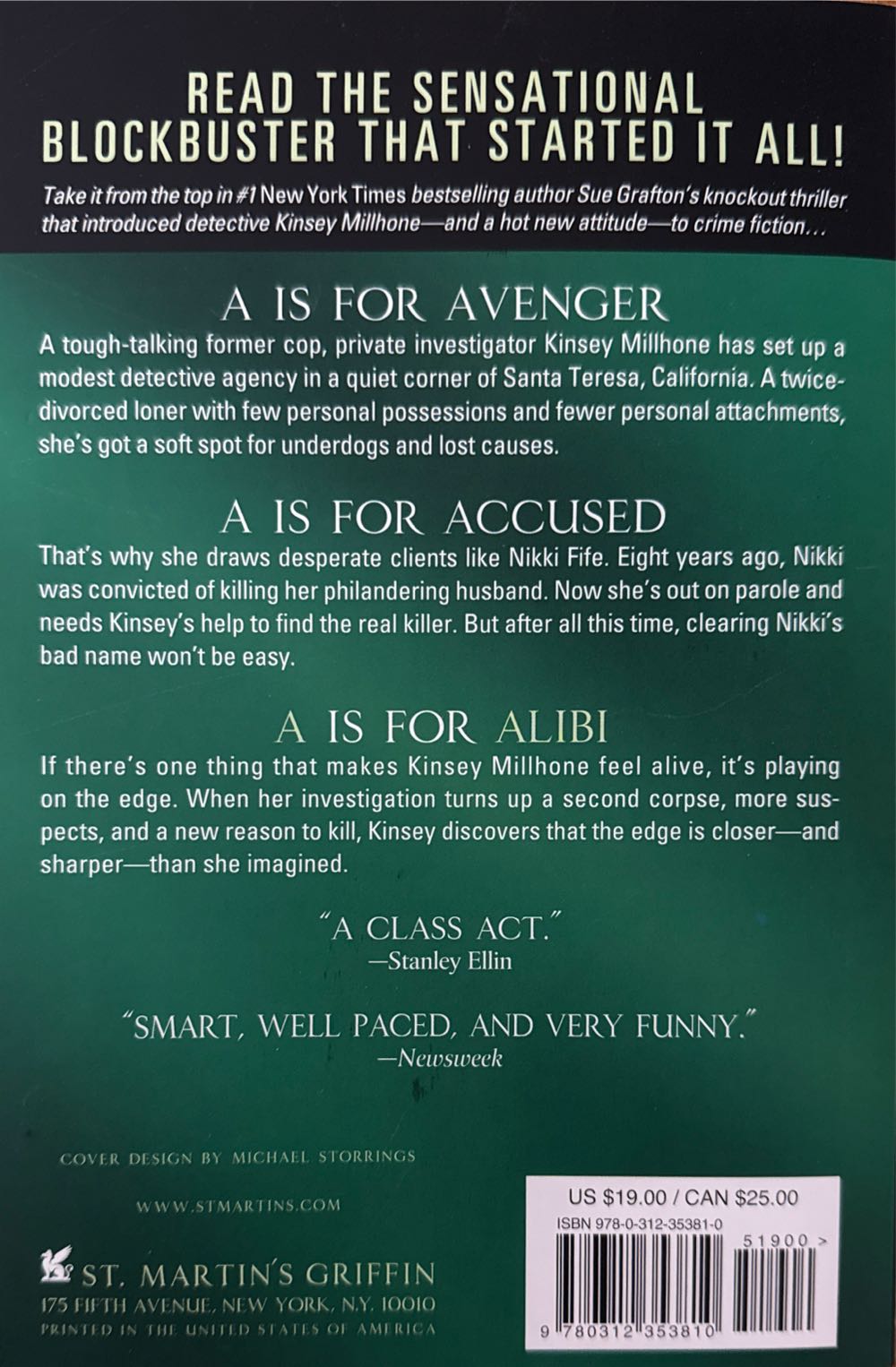 Aa is for Alibi - Sue Grafton (St. Martin’s Griffin - Trade Paperback) book collectible [Barcode 9780312353810] - Main Image 2