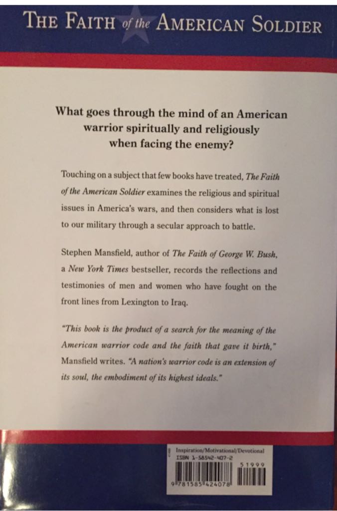 The Faith Of The American Soldier - Stephen Mansfield (Tarcher Penguin - Hardcover) book collectible [Barcode 9781585424078] - Main Image 2