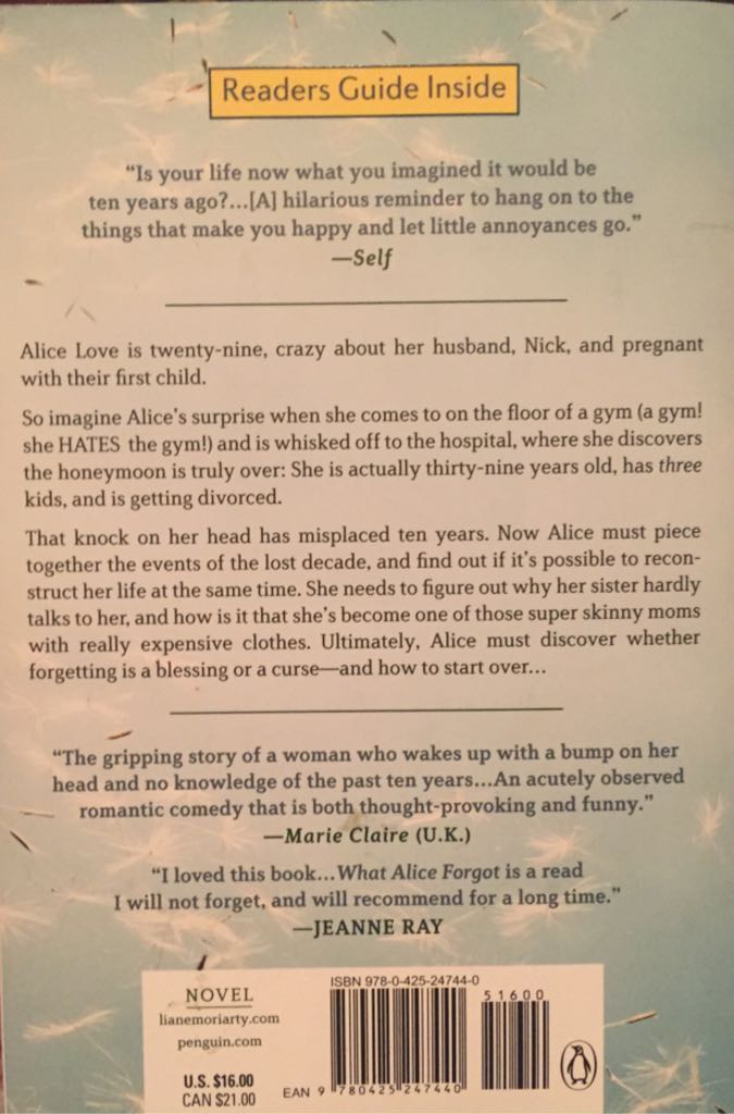 What Alice Forgot - Liane Moriarty (Berkley Trade - Paperback) book collectible [Barcode 9780425247440] - Main Image 2