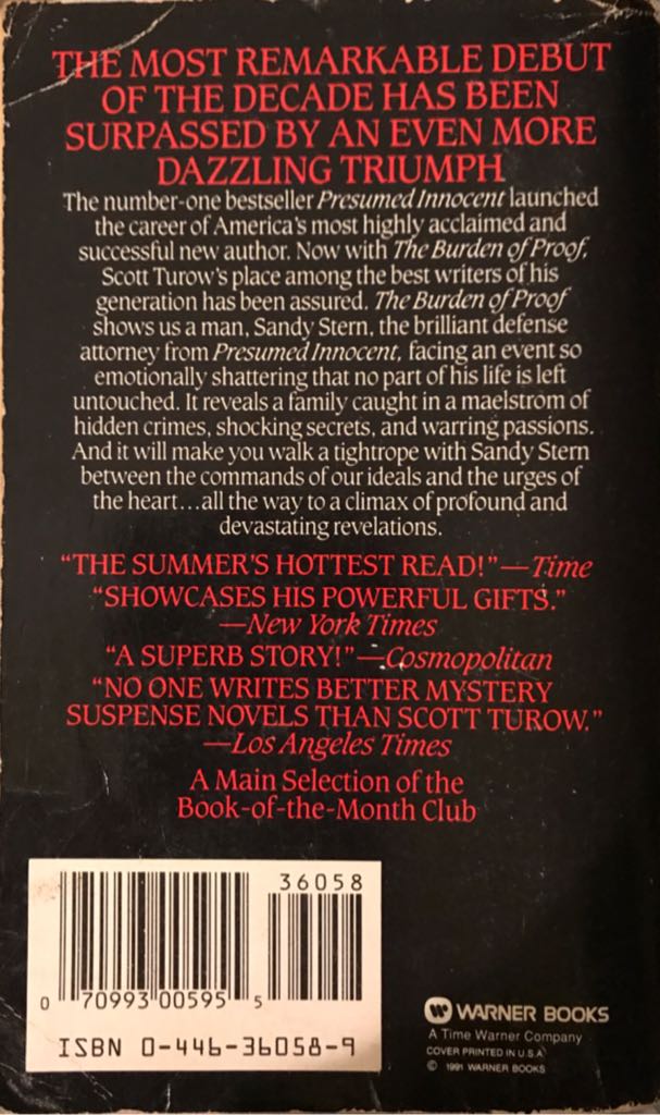 The Burden of Proof - Scott Turow (Warner Books - Paperback) book collectible [Barcode 9780446360586] - Main Image 2