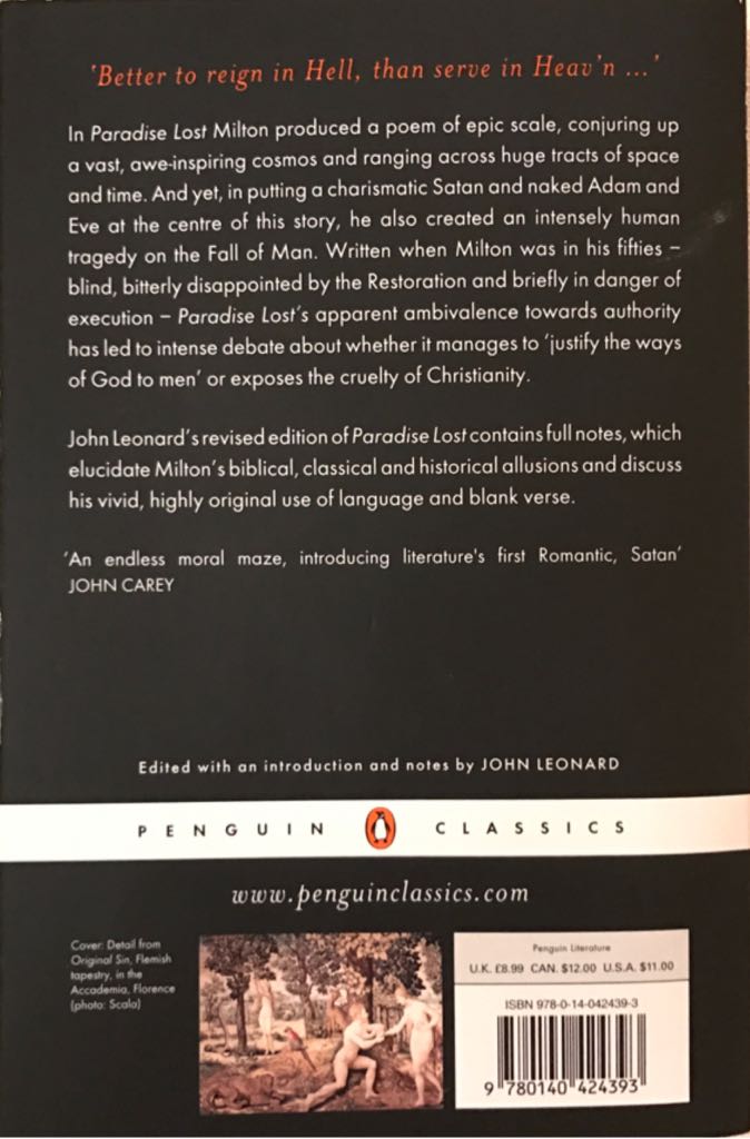 Paradise Lost - John Milton (Penguin Classics - Paperback) book collectible [Barcode 9780140424393] - Main Image 2