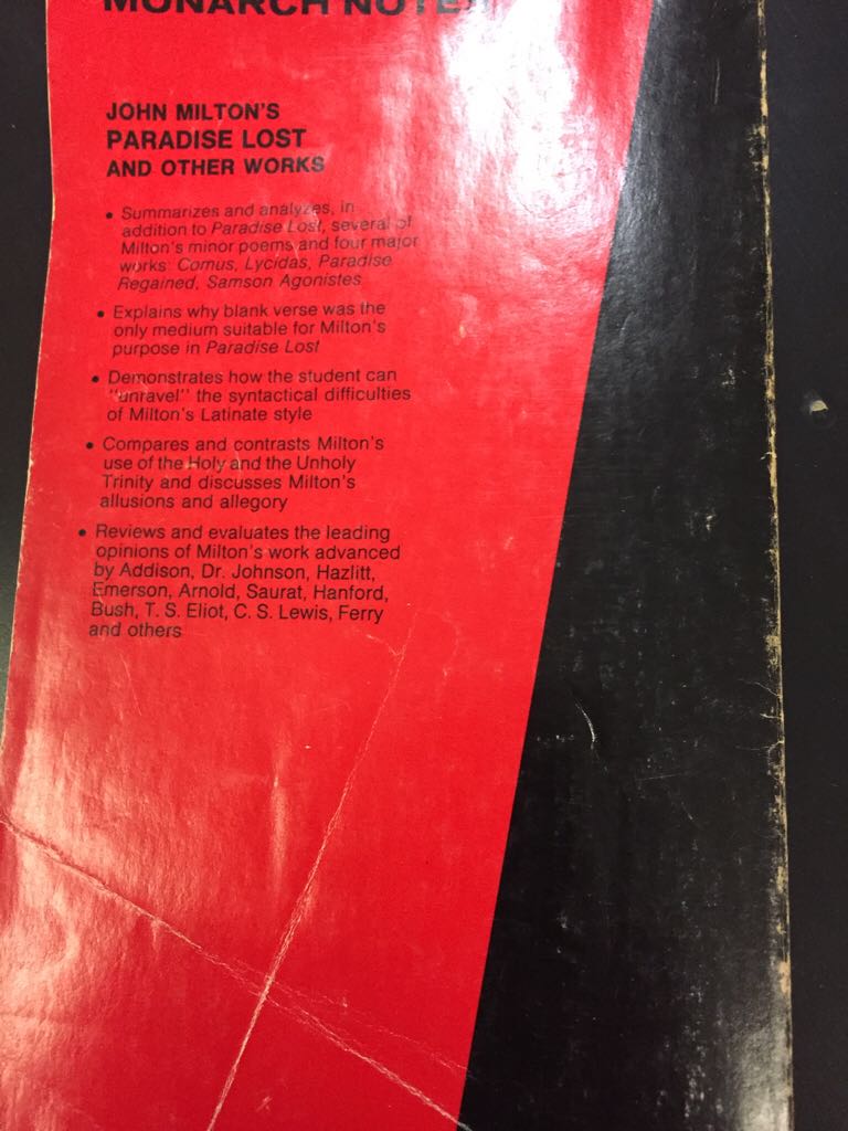 Paradise Lost  (Monarch Notes) book collectible [Barcode 9780671005139] - Main Image 2