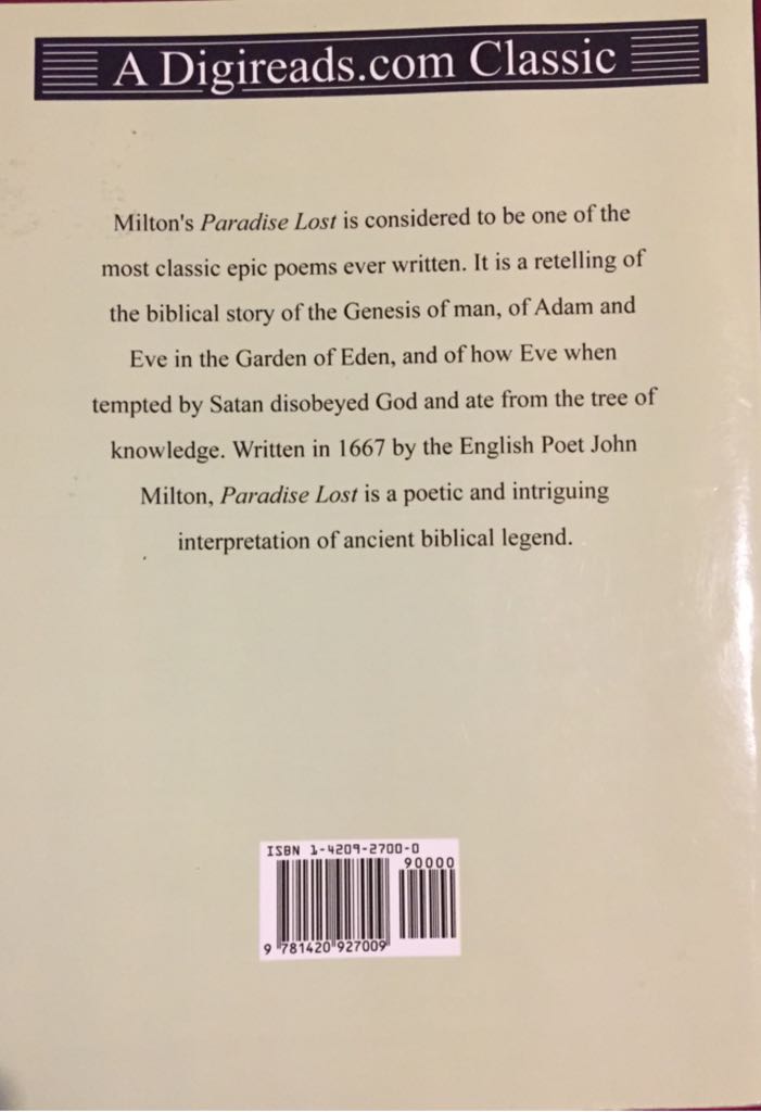 Paradise Lost - John Milton (Digireads.com Publishing - Paperback) book collectible [Barcode 9781420927009] - Main Image 2