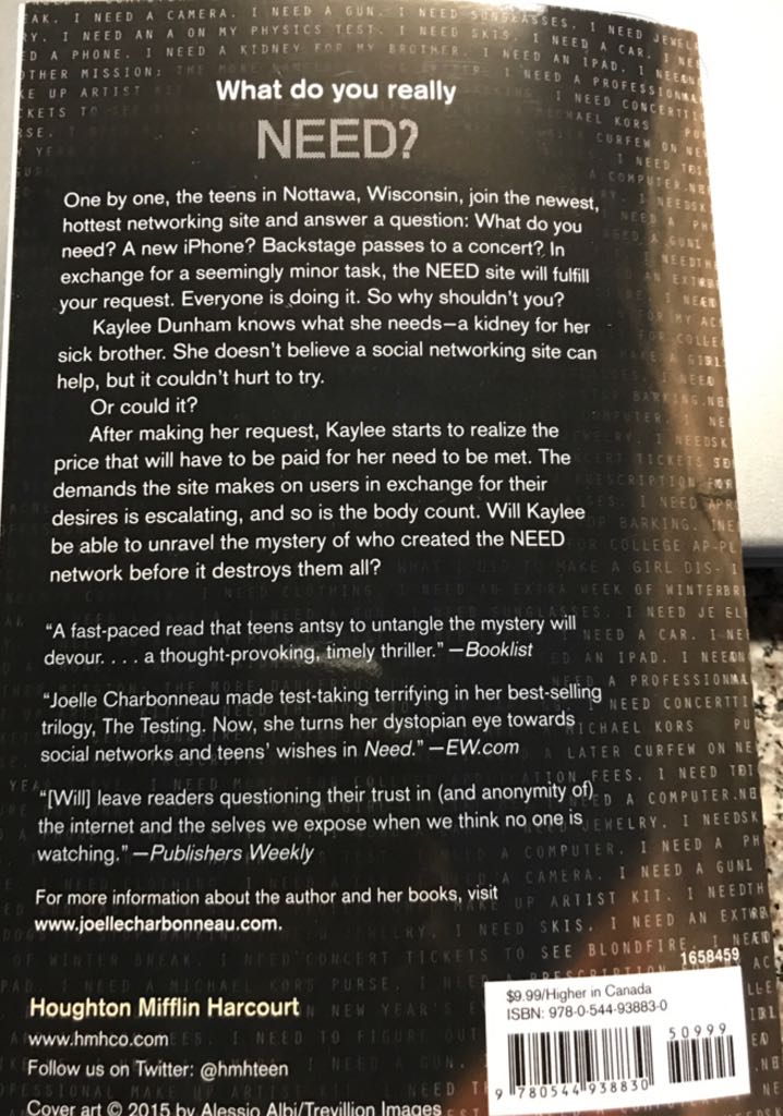 Need - Joelle Charbonneau (Houghton Mifflin Harcourt - Paperback) book collectible [Barcode 9780544938830] - Main Image 2