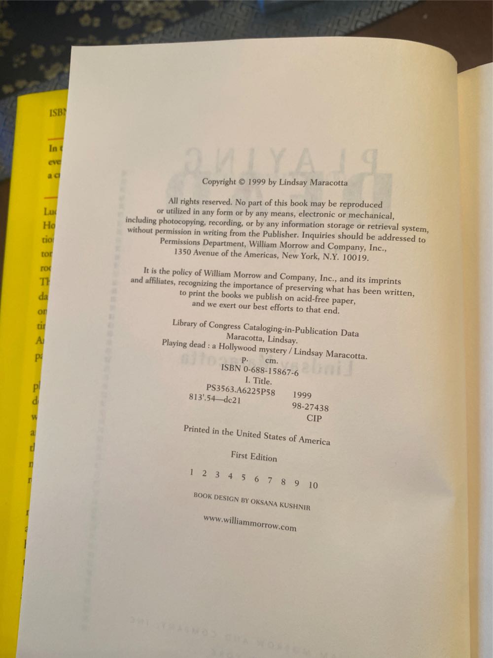 Playing Dead - Lindsay Maracotta (William Morrow & Company) book collectible [Barcode 9780688158675] - Main Image 2