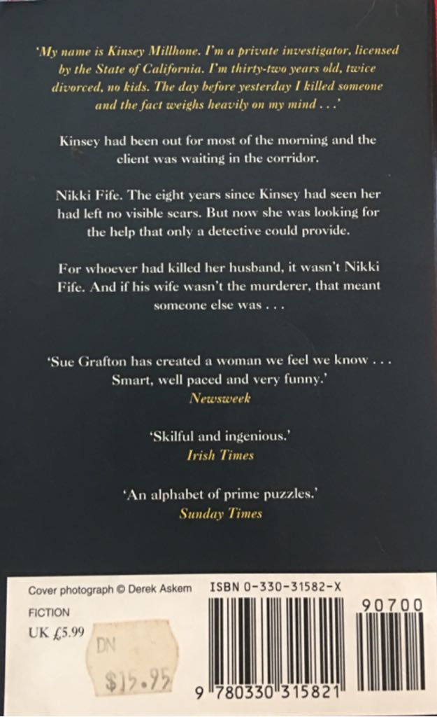 A Is For Alibi - Sue Grafton (Pan Books - Paperback) book collectible [Barcode 9780330315821] - Main Image 2