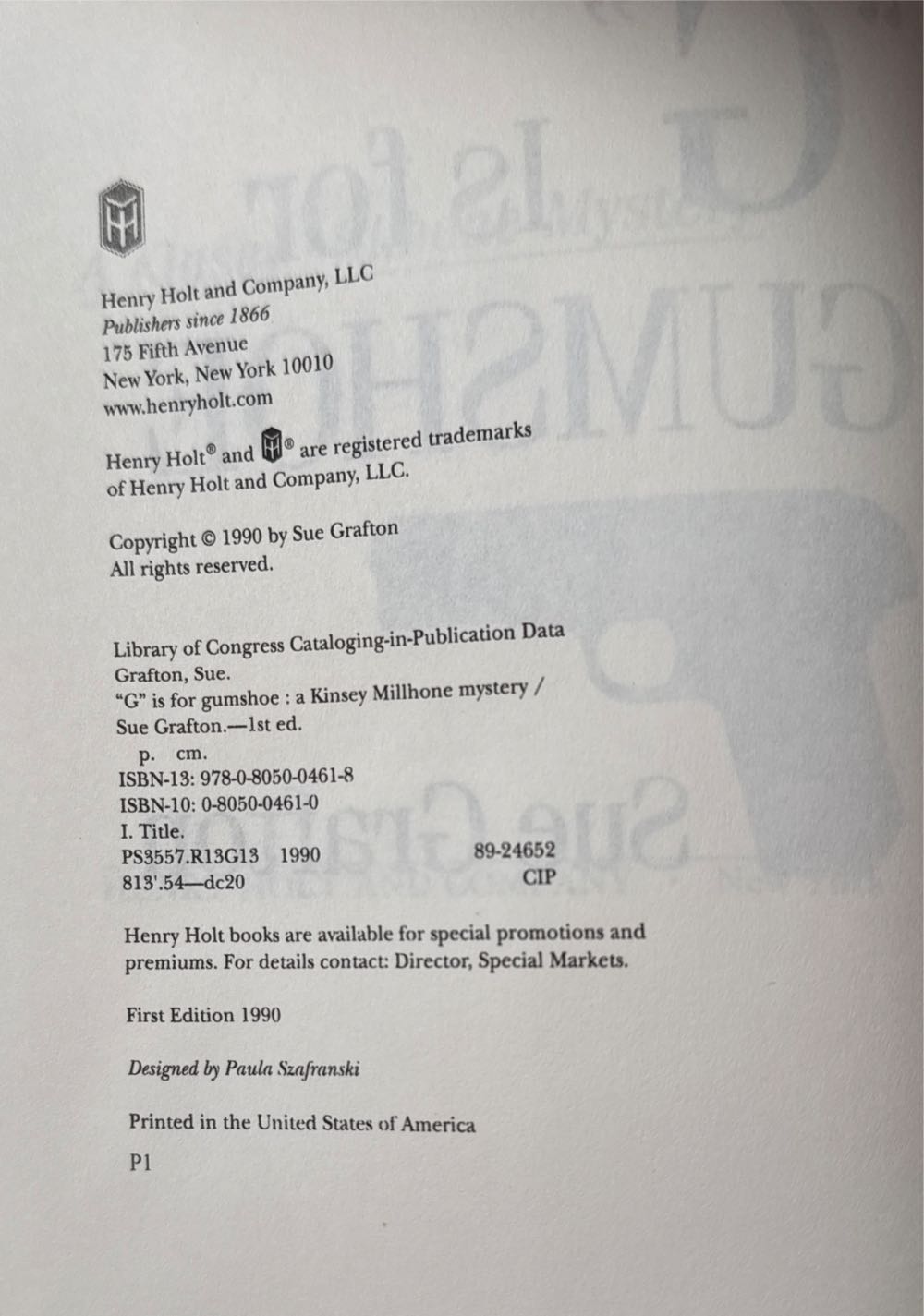 G is for Gumshoe - Sue Grafton (Henry Holt And Company, LLC - Hardcover) book collectible [Barcode 9780805004618] - Main Image 3