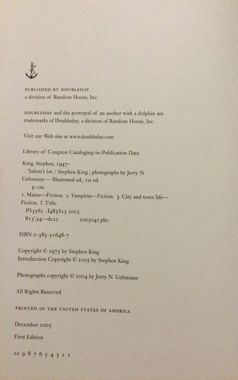 ’Salem’s Lot - Stephen King (Doubleday - Hardcover) book collectible [Barcode 9780385516488] - Main Image 3