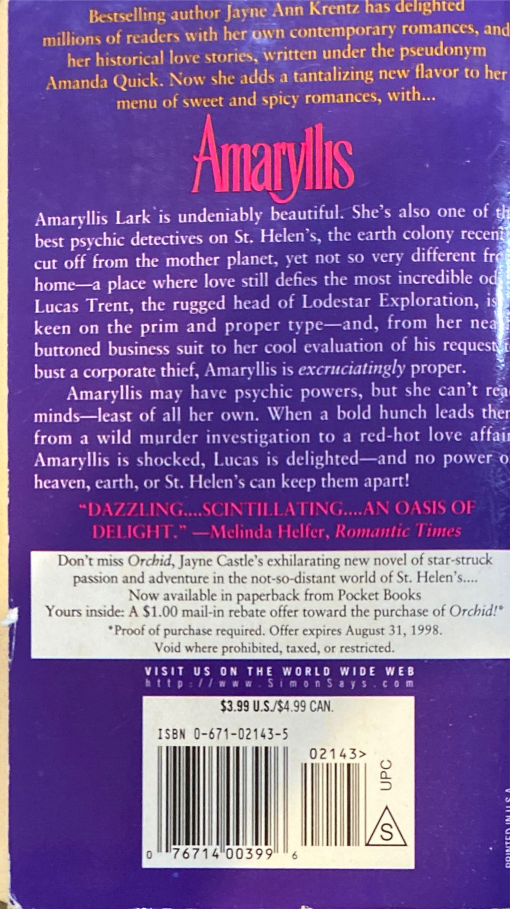 Amaryllis - Jayne Castle (Pocket Star Books - Paperback) book collectible [Barcode 9780671021436] - Main Image 2