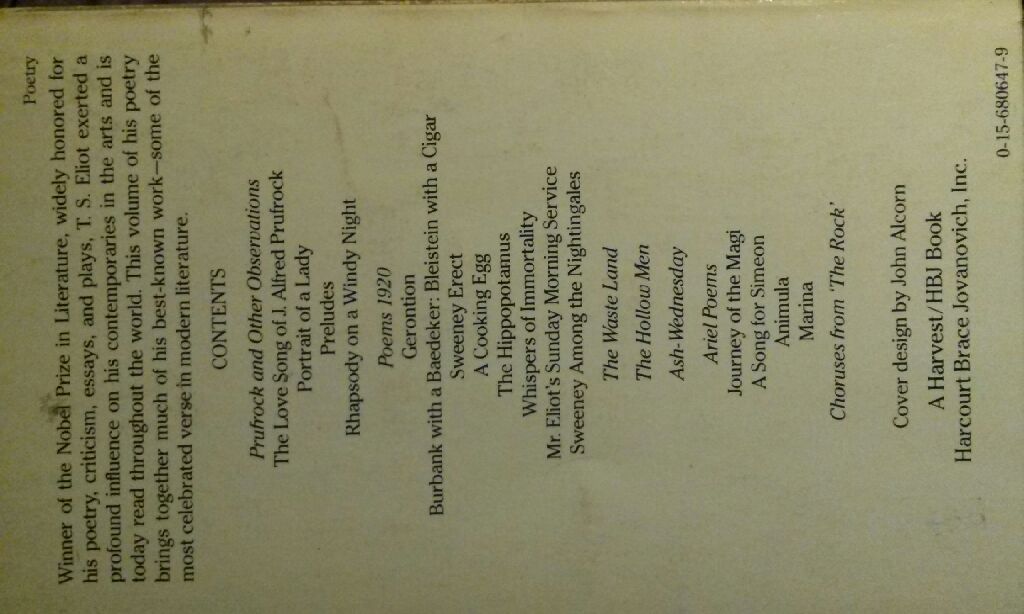 Selected Poems - T. S. Eliot (Harvest/HBJ - Trade Paperback) book collectible [Barcode 9780156806473] - Main Image 2