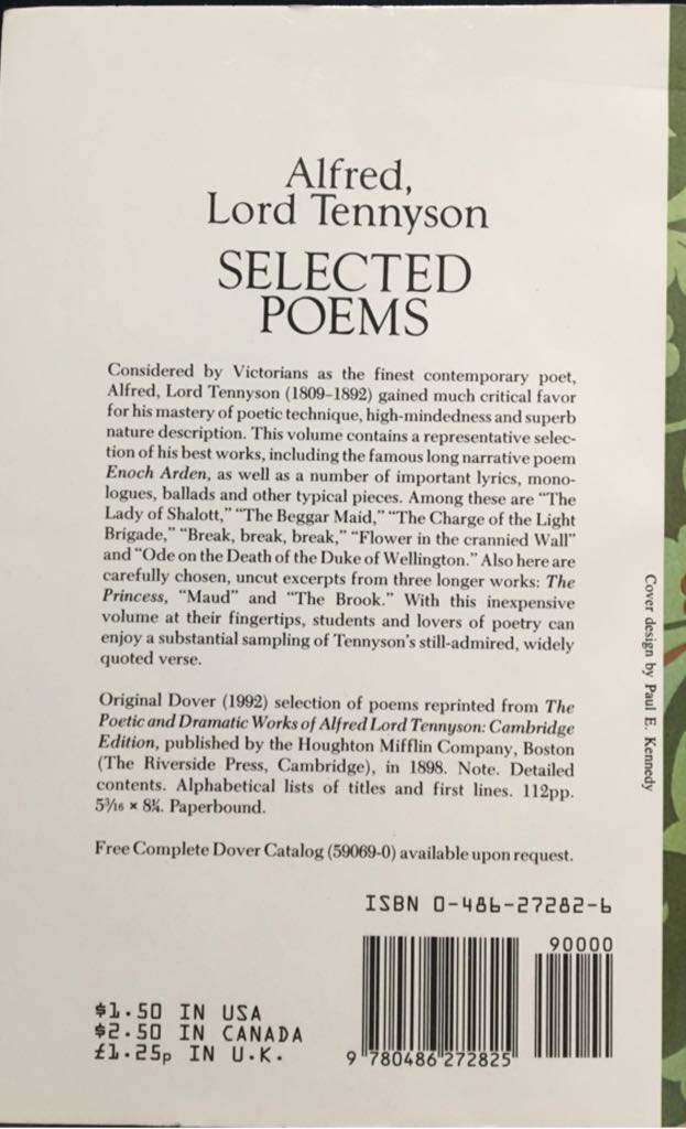 Selected Poems - Alfred Tennyson (Dover Publications - Paperback) book collectible [Barcode 9780486272825] - Main Image 2