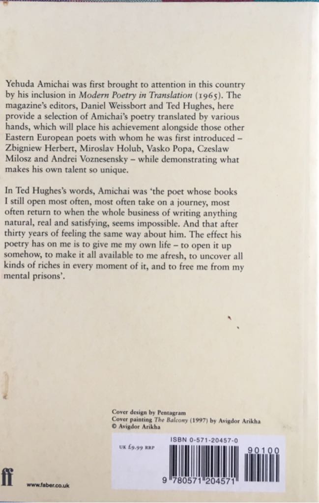 Selected Poems - Yehuda Amichai (Faber and Faber - Paperback) book collectible [Barcode 9780571204571] - Main Image 2