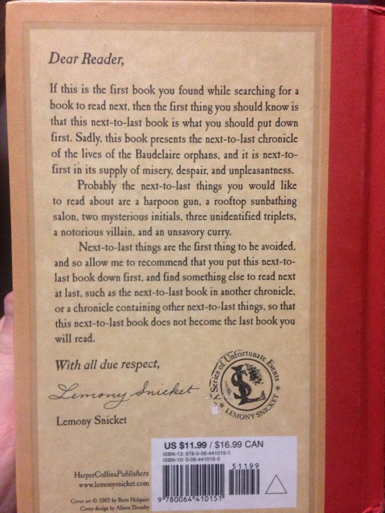 12. The Penultimate Peril - Lemony Snicket (Harper Collins - Hardcover) book collectible [Barcode 9780064410151] - Main Image 2