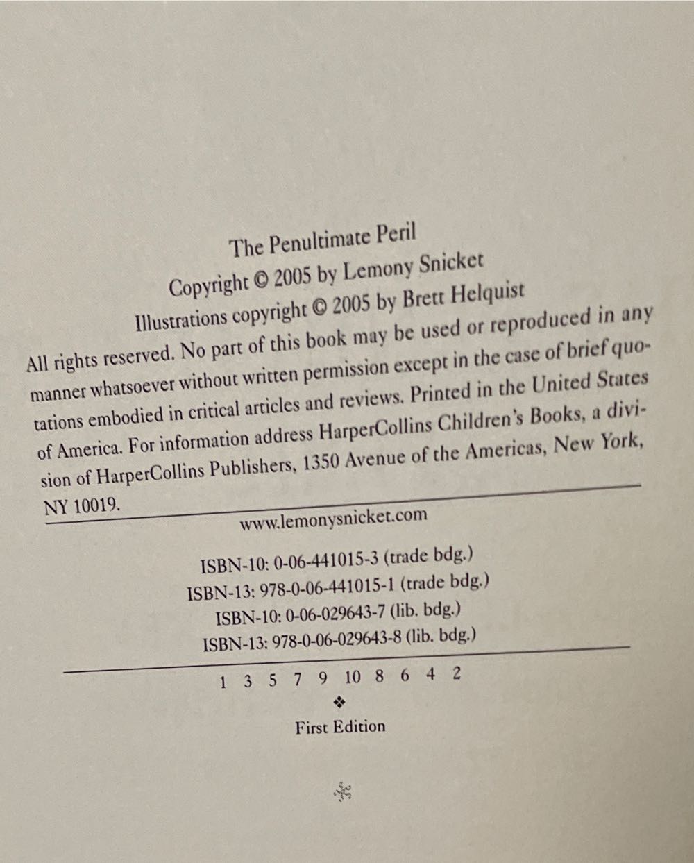 12. The Penultimate Peril - Lemony Snicket (Harper Collins - Hardcover) book collectible [Barcode 9780064410151] - Main Image 3