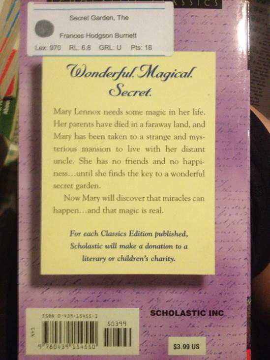 Secret Garden, The - Frances Hodgson Burnett (J. B. Lippincott & Company - Hardcover) book collectible [Barcode 9780439154550] - Main Image 2