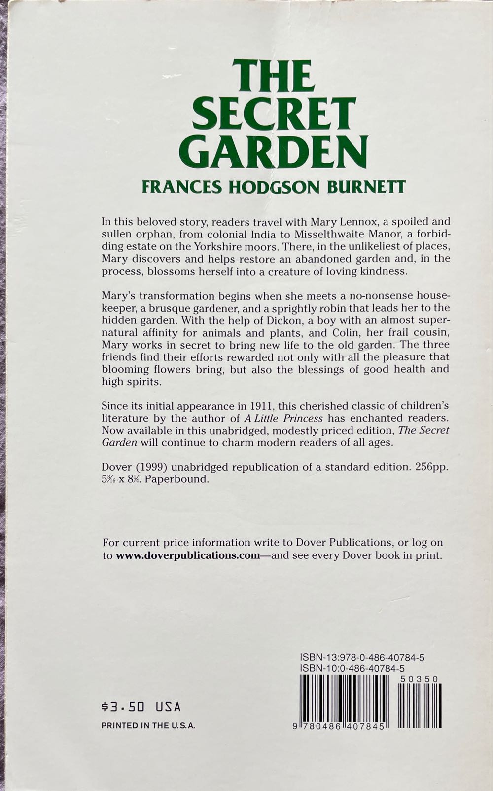 The Secret Garden - Frances Hodgson Burnett (Dover Publications, Inc. - Paperback) book collectible [Barcode 9780486407845] - Main Image 2