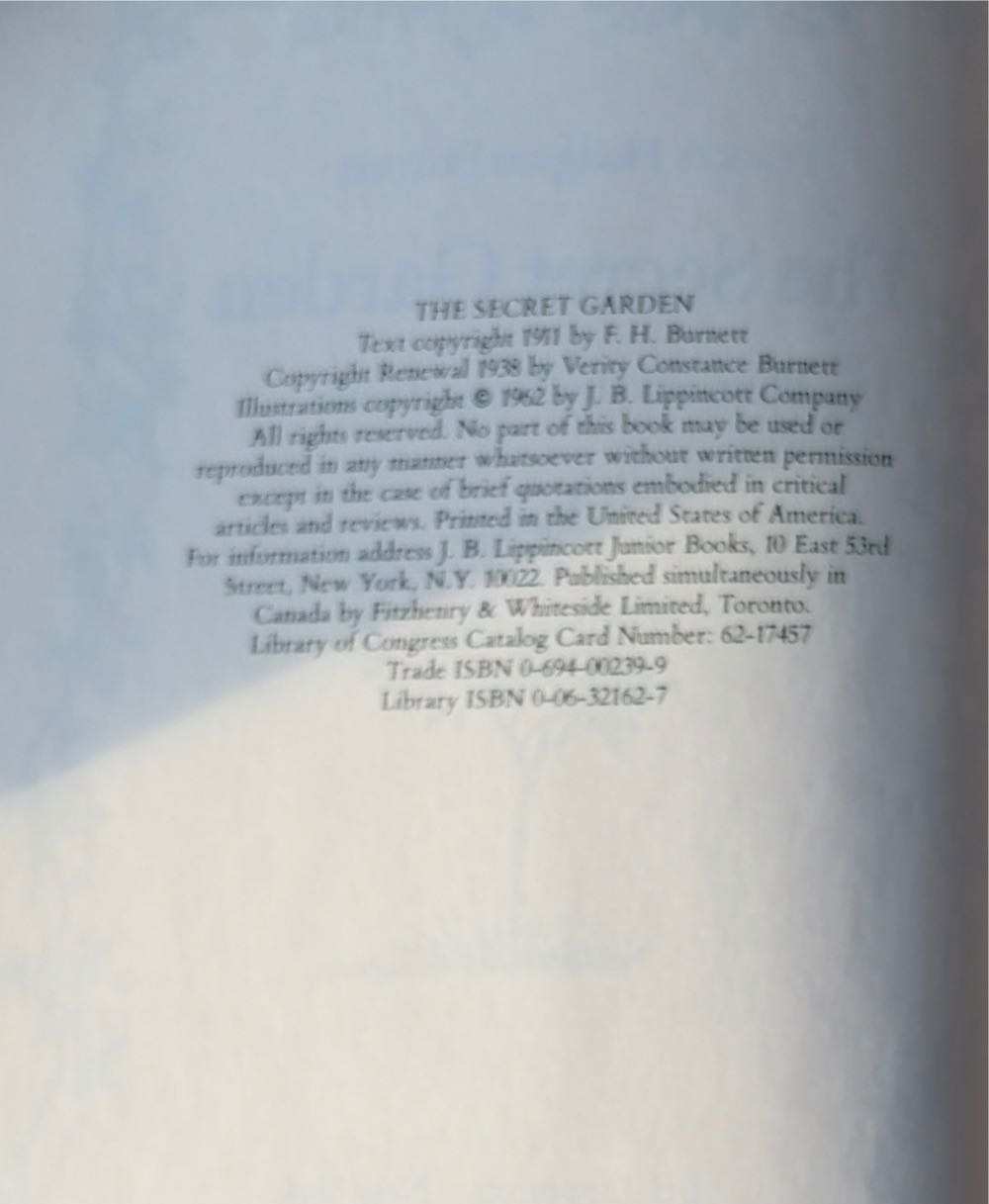 The Secret Garden - Hodgson (J.P. Lippincott - Hardcover) book collectible [Barcode 9780694002399] - Main Image 4