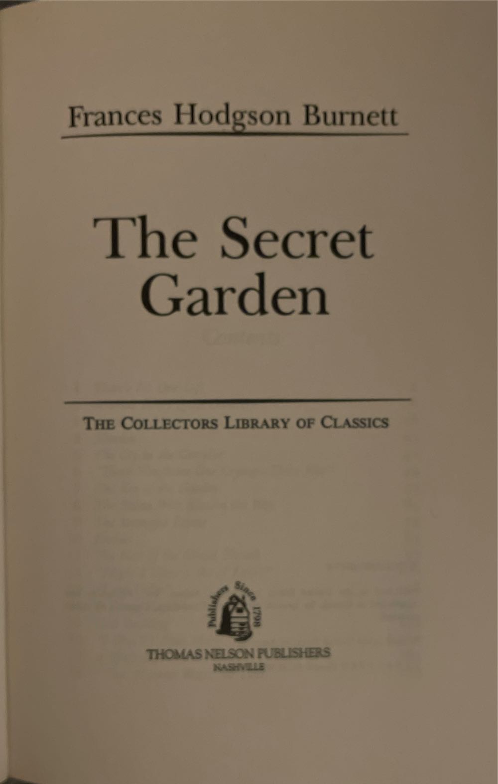 The Secret Garden - Frances Hodgson Burnett (Thomas Nelson) book collectible [Barcode 9780840768179] - Main Image 2