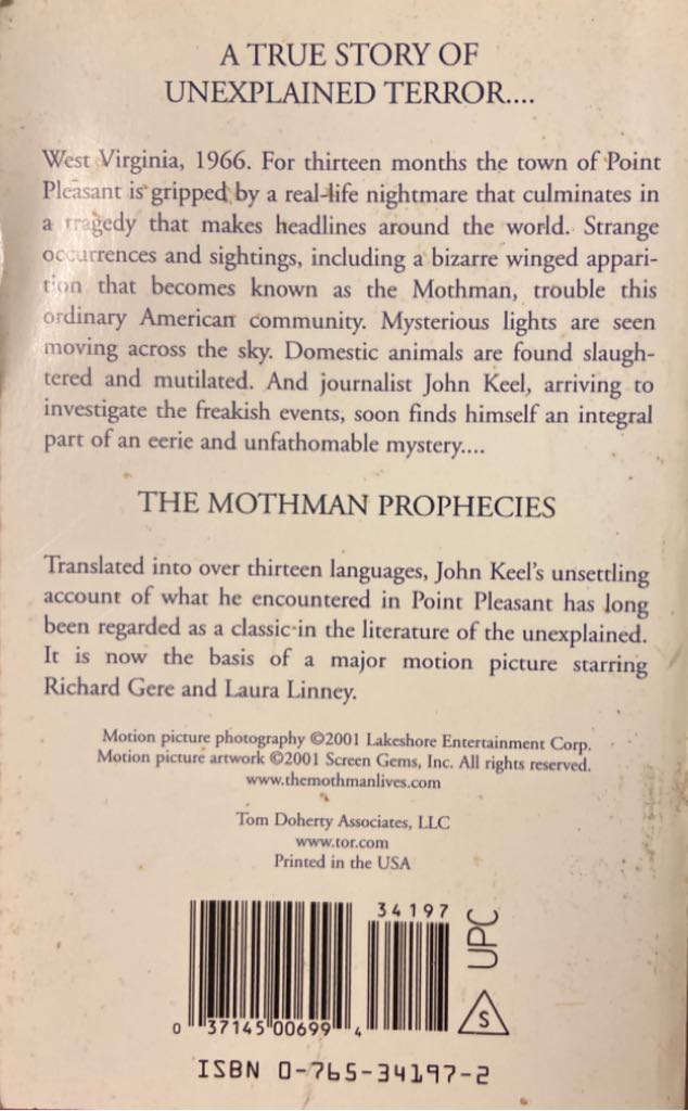 The Mothman Prophecies - A. Keel (Tor - Paperback) book collectible [Barcode 9780765341976] - Main Image 2