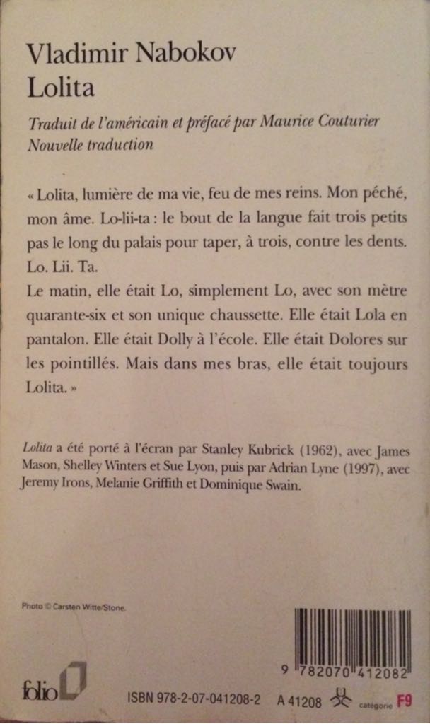 Lolita - Vladimir Nabokov (Editions Gallimard - Paperback) book collectible [Barcode 9782070412082] - Main Image 2